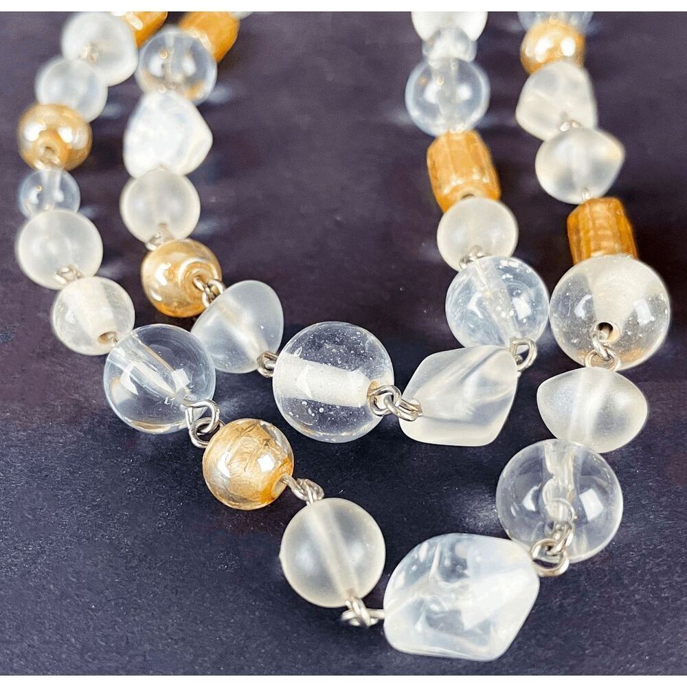 Vintage Monet Blown & Frosted Glass Beaded Necklace